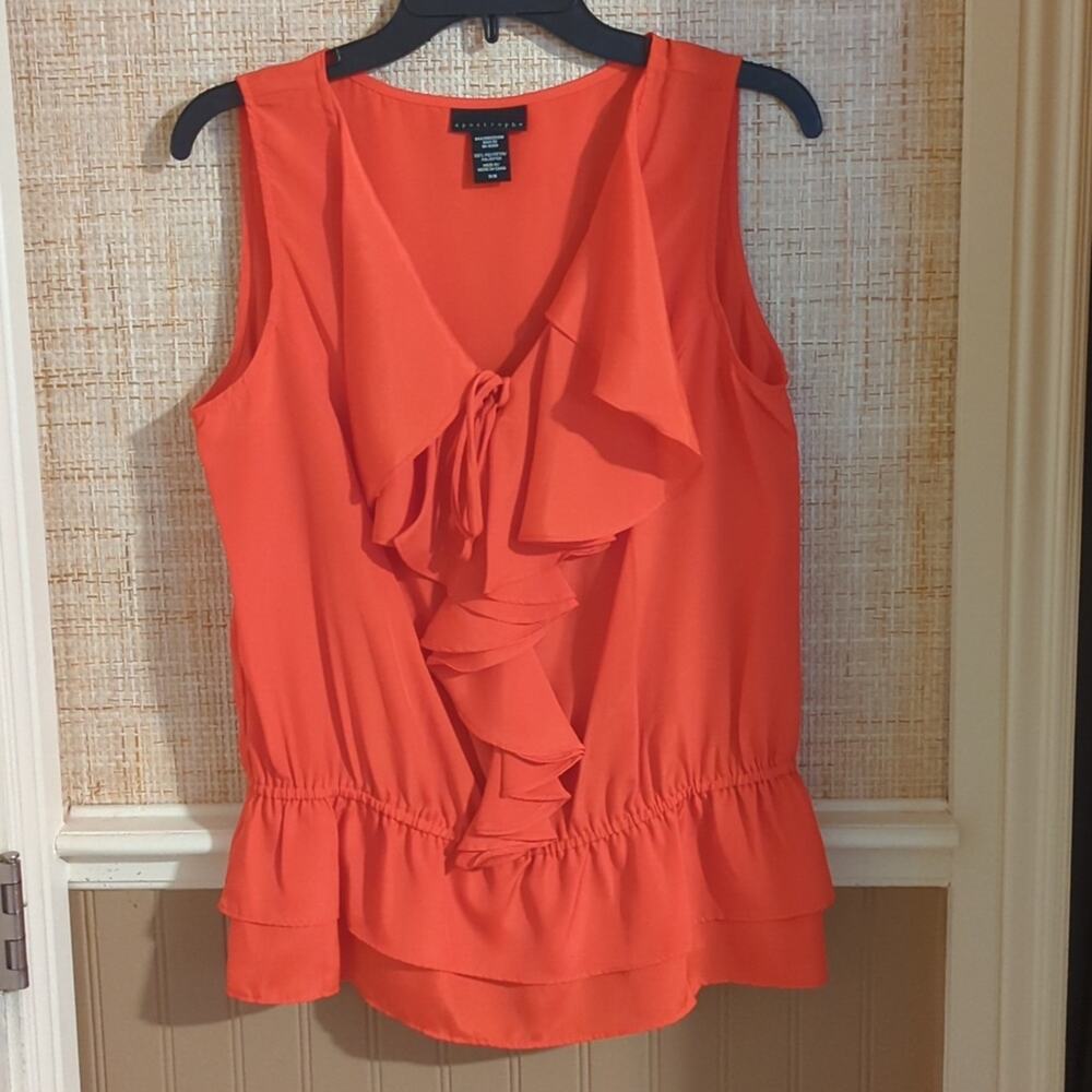 Apostrophe Orange Sleeveless Ruffle Front Elastic Peplum Hem Top Women's Size M